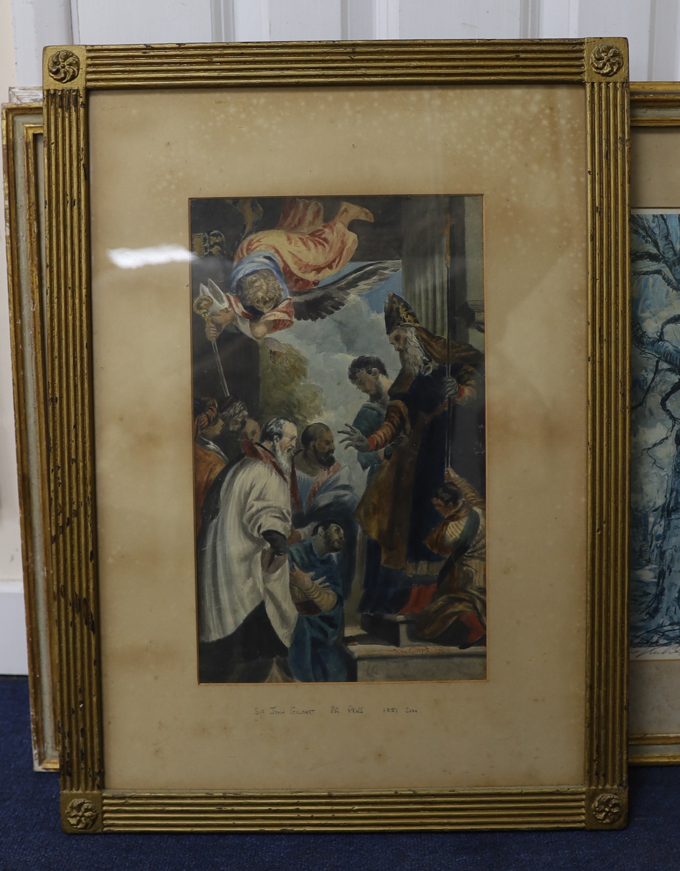 After Sir John Gilbert RA (1817-1897), watercolour, 'Angels Visitation', bears signature and date '51, 36 x 21cm